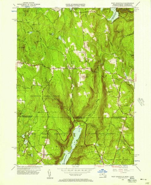 West Granville, Massachusetts 1955 (1957) USGS Old Topo Map Reprint 7x7 MA Quad 350697