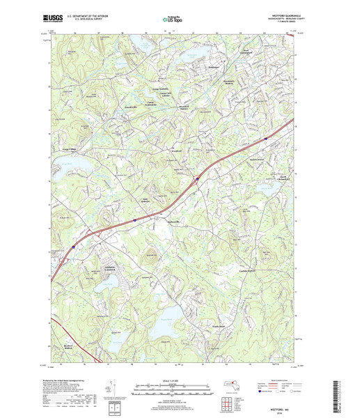Westford, Massachusetts 2018 () USGS Old Topo Map Reprint 7x7 MA Quad