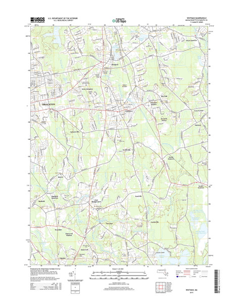 Whitman, Massachusetts 2015 () USGS Old Topo Map Reprint 7x7 MA Quad