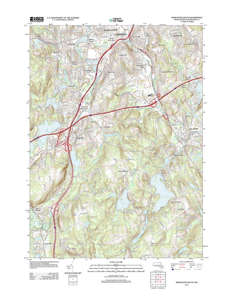 Worcester South, Massachusetts 2012 () USGS Old Topo Map Reprint 7x7 MA Quad Worcester South, Massachusetts 2012 () USGS Old Topo Map Reprint 7x7 MA Quad