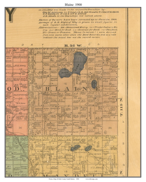 Blaine, South Dakota 1900 Old Town Map Custom Print - Clark Co.