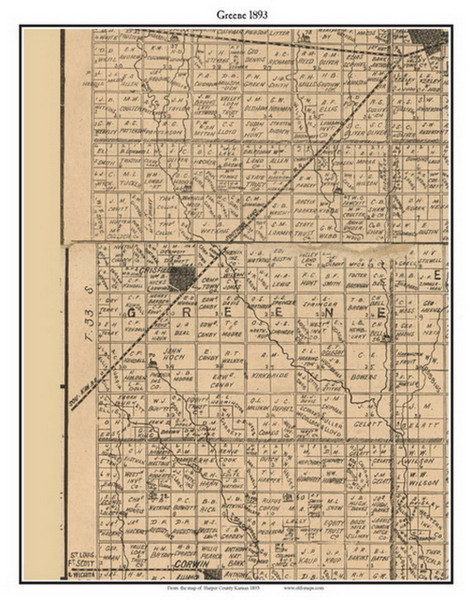 Greene, Kansas 1893 Old Town Map Custom Print - Harper Co.