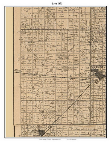 Lawn, Kansas 1893 Old Town Map Custom Print - Harper Co.