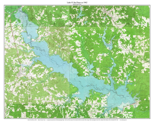 Lake O The Pines 1962 - Custom USGS Old Topo Map - Texas