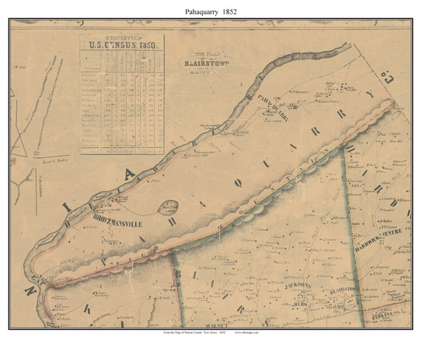 Pahaquarry, New Jersey 1852 Old Town Map Custom Print - Warren Co.