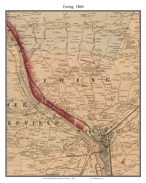 Ewing, New Jersey 1860 Old Town Map Custom Print - Mercer Co.