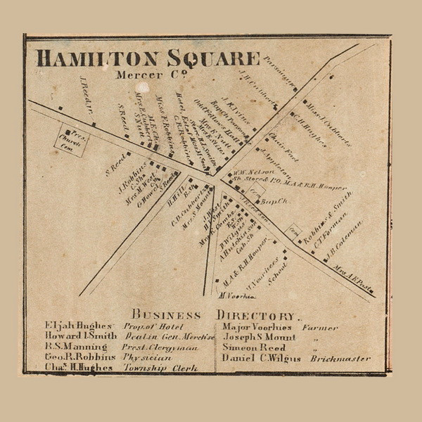 Hamilton Square, New Jersey 1860 Old Town Map Custom Print - Mercer Co. Hamilton Square, New Jersey 1860 Old Town Map Custom Print - Mercer Co.