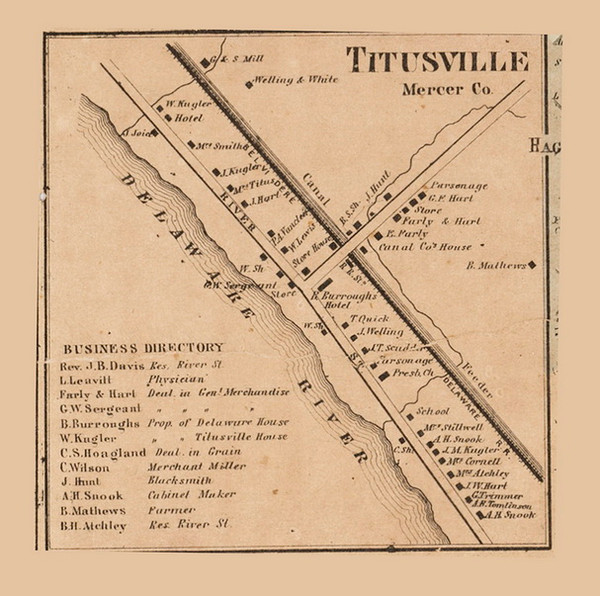 Titusville - Hopewell, New Jersey 1860 Old Town Map Custom Print - Mercer Co.
