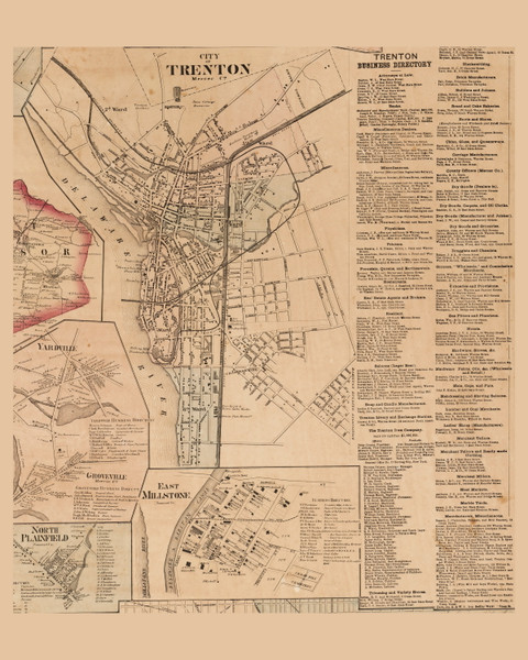 Trenton Village, New Jersey 1860 Old Town Map Custom Print - Mercer Co.