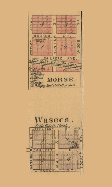 Morse and Waseca Villages, Kansas 1886 Old Town Map Custom Print - Johnson Co. Morse and Waseca Villages, Kansas 1886 Old Town Map Custom Print - Johnson Co.