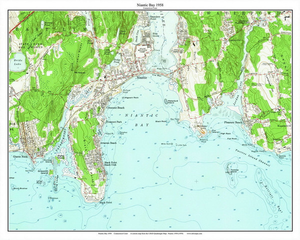 Niantic Bay - Black Point Beach Club - Millstone Point - 7x7 Coast 19 1958 - Custom USGS Old Topo Map - Connecticut