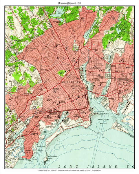 Bridgeport Seacoast - Fayerweather Island - 7x7 Coast 7 1951 - Custom USGS Old Topo Map - Connecticut