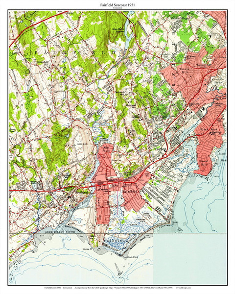 Fairfield Seacoast - Sasco Hill - 7x7 Coast 6 1951 - Custom USGS Old Topo Map - Connecticut