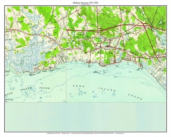 Madison Seacoast - East River Beach - 7x7 Coast 14 1951-1954 - Custom USGS Old Topo Map - Connecticut
