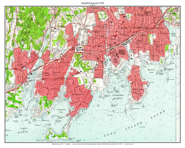 Stamford Seacoast - Cos Cob Harbor - Old Greenwich - Shippan Point - 7x7 Coast 2 1960 - Custom USGS Old Topo Map - Connecticut