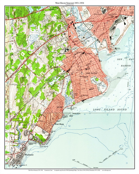 Westhaven  Seacoast -  Quotonset Beach - Knollwood - 7x7 Coast 10 1958-1954 - Custom USGS Old Topo Map - Connecticut