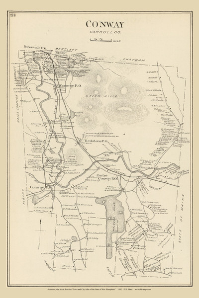 Conway Town, New Hampshire 1892 Old Town Map Reprint - Hurd State Atlas Carroll