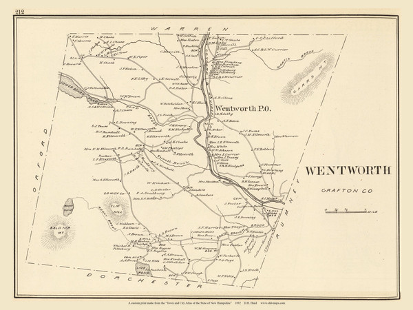 Wentworth Town, New Hampshire 1892 Old Town Map Reprint - Hurd State Atlas Grafton