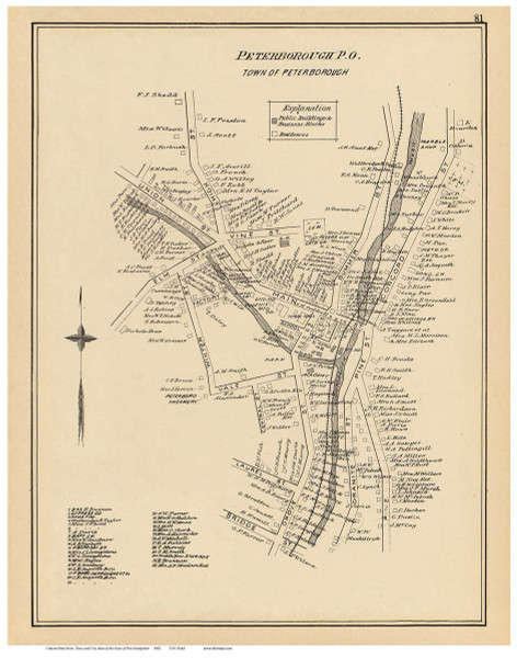 Peterborough Village, New Hampshire 1892 Old Town Map Reprint - Hurd State Atlas Hillsboro Peterborough Village, New Hampshire 1892 Old Town Map Reprint - Hurd State Atlas Hillsboro