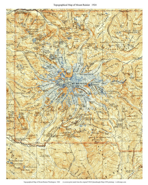 Mt Rainier 1924 - Custom USGS Old Topo Map - Washington State 30x30