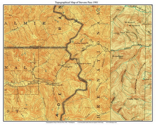 Stevens Pass 1901 - Custom USGS Old Topo Map - Washington State 30x30