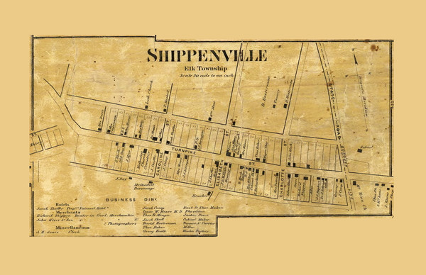 Shippenville - Elk Township, Pennsylvania 1865 Old Town Map Custom Print - Clarion Co. (Color) Shippenville - Elk Township, Pennsylvania 1865 Old Town Map Custom Print - Clarion Co. (Color)