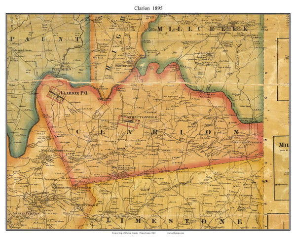 Clarion Township, Pennsylvania 1865 Old Town Map Custom Print - Clarion Co. (Color)