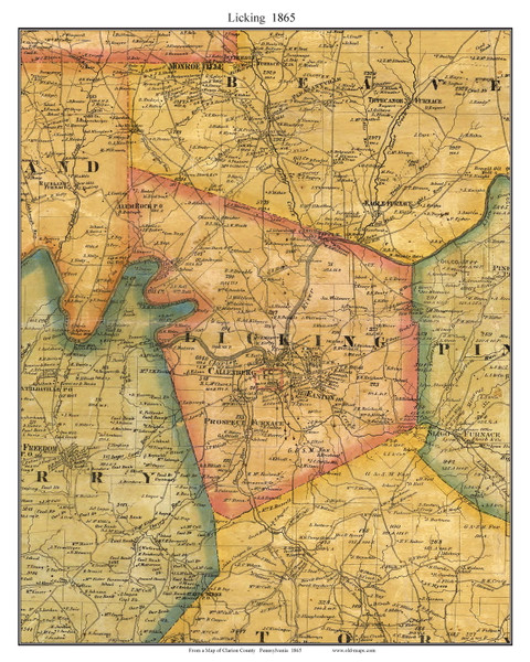 Licking Township, Pennsylvania 1865 Old Town Map Custom Print - Clarion Co. (Color)