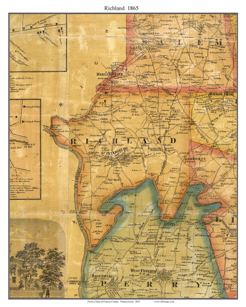Richland Township, Pennsylvania 1865 Old Town Map Custom Print - Clarion Co. (Color) Richland Township, Pennsylvania 1865 Old Town Map Custom Print - Clarion Co. (Color)