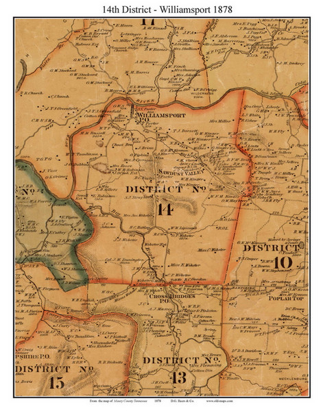 District No. 14 -Williamsport -Sawdust Valley, Tennessee 1878 Old Town Map Custom Print Maury Co.