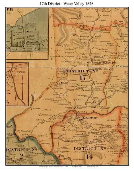 District No. 17 - Water Valley, Tennessee 1878 Old Town Map Custom Print Maury Co.