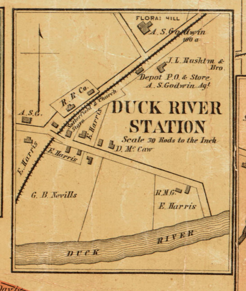 Duck River Village, District No. 10, Tennessee 1878 Old Town Map Custom Print Maury Co.