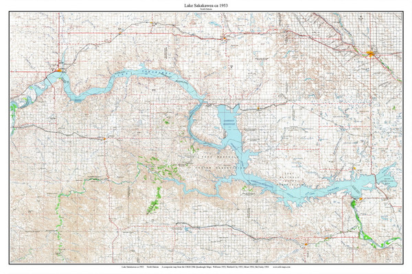 Lake Sakakawea 1953 - Custom USGS Old Topo Map - North Dakota
