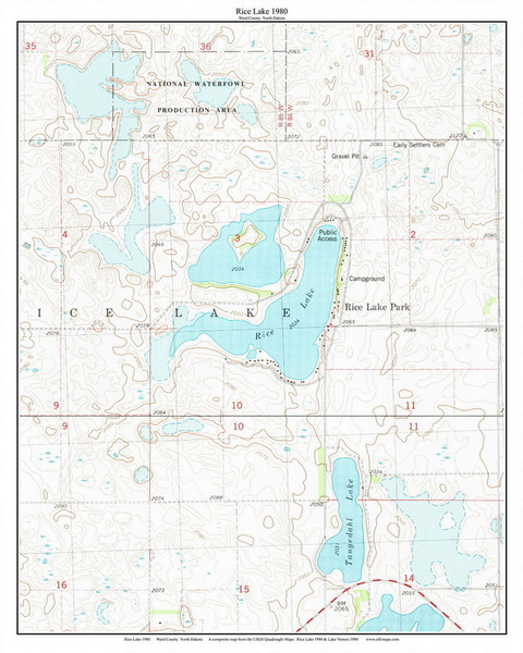 Rice Lake 1980 - Custom USGS Old Topo Map - North Dakota