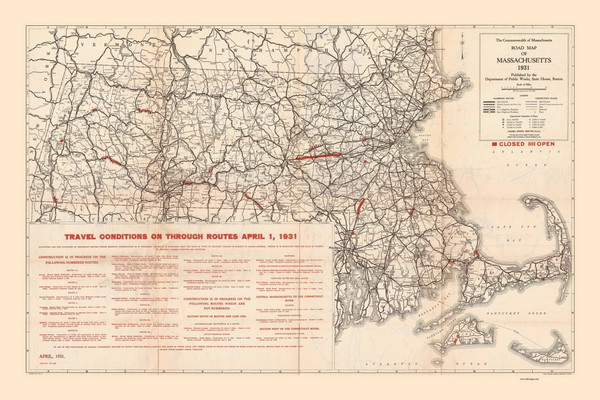 Massachusetts 1931a State Highway Map Reprint Massachusetts 1931a State Highway Map Reprint