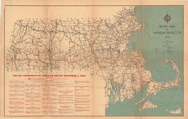 Massachusetts 1939 State Highway Map Reprint