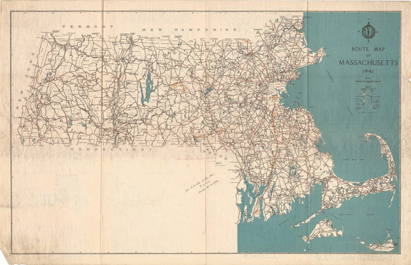 Massachusetts 1941a State Highway Map Reprint