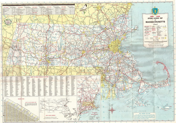 Massachusetts 1965 State Highway Map Reprint
