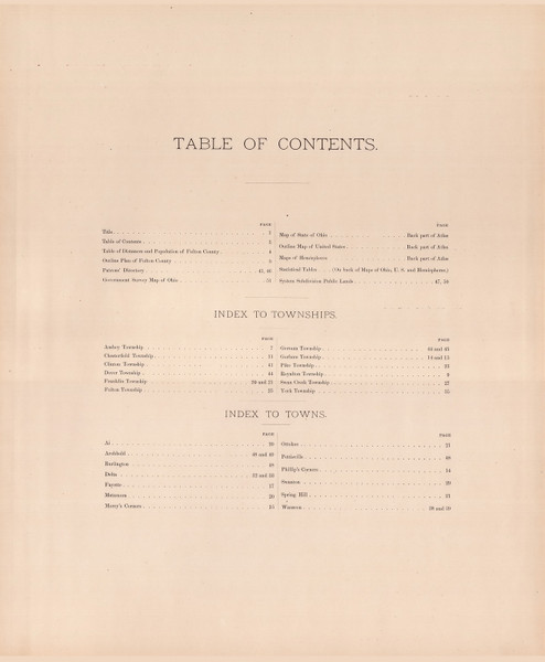Table of Contents - Ohio 1888 - Old Town Map Reprint - Fulton Co. Atlas 2 Table of Contents - Ohio 1888 - Old Town Map Reprint - Fulton Co. Atlas 2