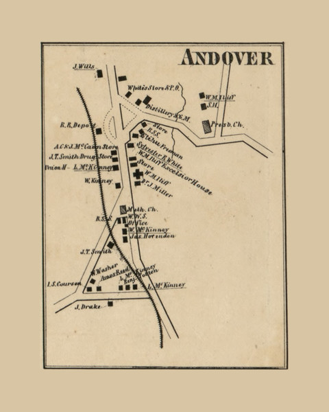 Andover Village Newton, New Jersey 1860 Old Town Map Custom Print - Sussex Co. Andover Village Newton, New Jersey 1860 Old Town Map Custom Print - Sussex Co.