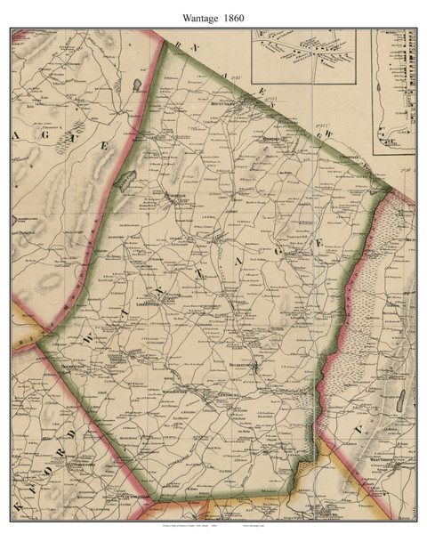 Wantage, New Jersey 1860 Old Town Map Custom Print - Sussex Co. Wantage, New Jersey 1860 Old Town Map Custom Print - Sussex Co.