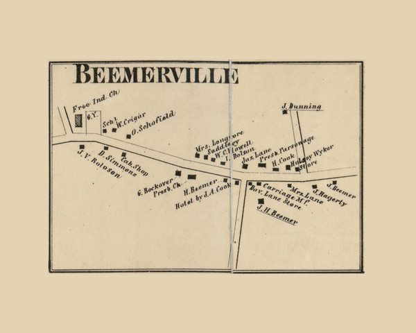 Beenerville Wantage, New Jersey 1860 Old Town Map Custom Print - Sussex Co.