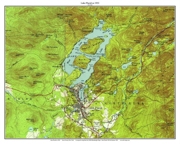 Lake Placid 1953 - Custom USGS Old Topo Map - New York - Adirondack Lakes
