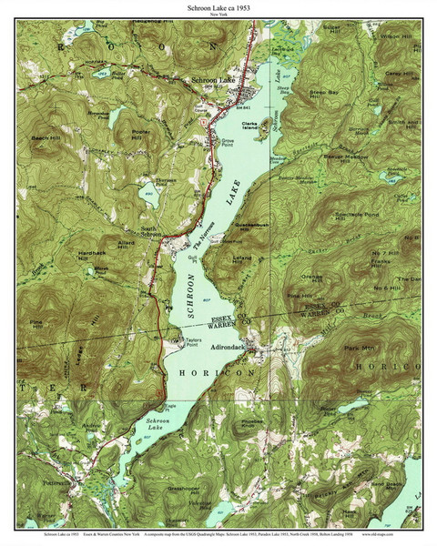 Schroon Lake 1953 - Custom USGS Old Topo Map - New York - Eastern Lakes