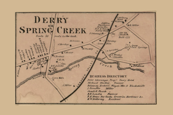 Derry Village  Spring Creek - Derry, Pennsylvania 1862 Old Town Map Custom Print - Dauphin Co.
