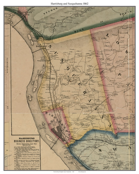 Harrisburg and Susquehana, Pennsylvania 1862 Old Town Map Custom Print - Dauphin Co.