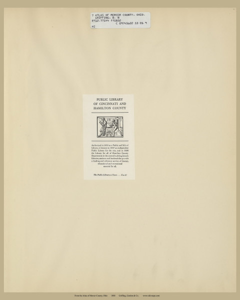 Inside cover sticker - Ohio 1888 - Mercer Co. Atlas 1