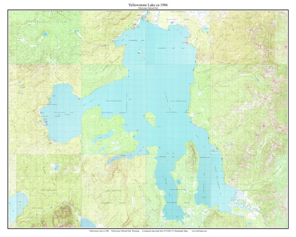 Yellowstone Lake 1986  - Custom USGS Old Topo Map - Wyoming