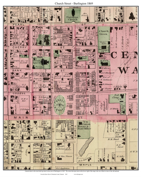 Church Street - Burlington 1869 Beers - Old Map Custom Print - Vermont Towns Other