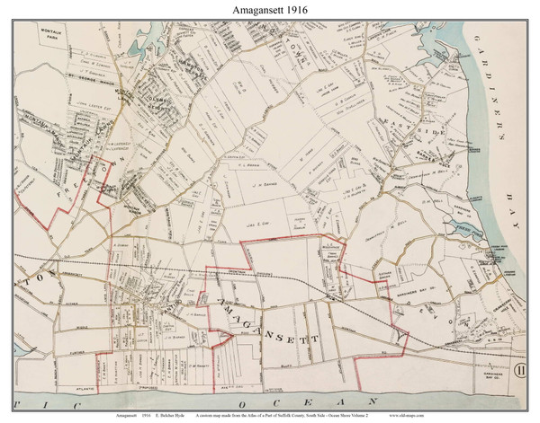 Amagansett (Easthampton) New York 1916 Old Map - Suffolk Co. Atlas Custom Print